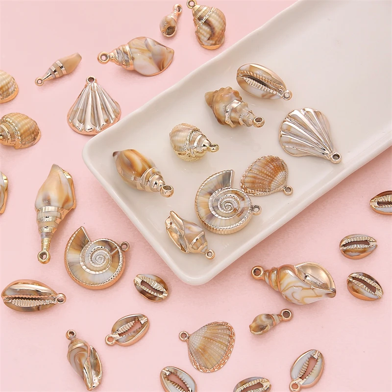 1pc Conch Charms Plated Spiral Shell Acrylic Beads Plastic Pendant for Jewelry Making Handmade Necklace Charm DIY Accessories