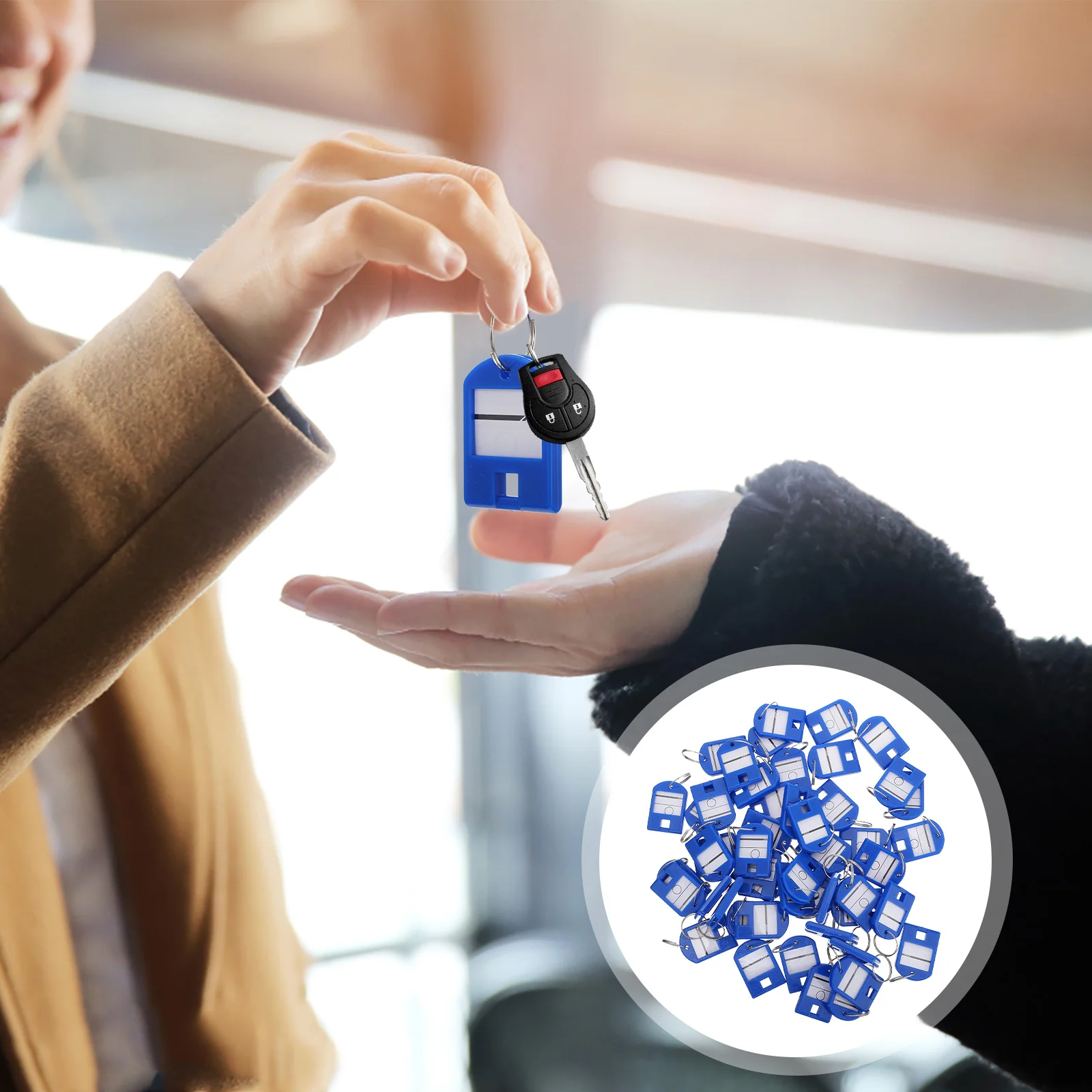 

50pcs Key Tags Id Label Plastic Key Chain Tag Split Ring Luggage Name Tag For Hotel Gym Sauna Dormitory Craft Sewing