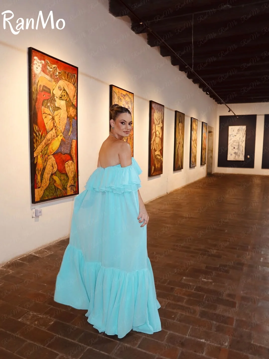 Ranmo nuevo vestido de fiesta con volantes y hombros descubiertos, vestido de gasa para invitados de boda, vestido largo para ocasiones de verano para mujer, vestido de fiesta personalizado