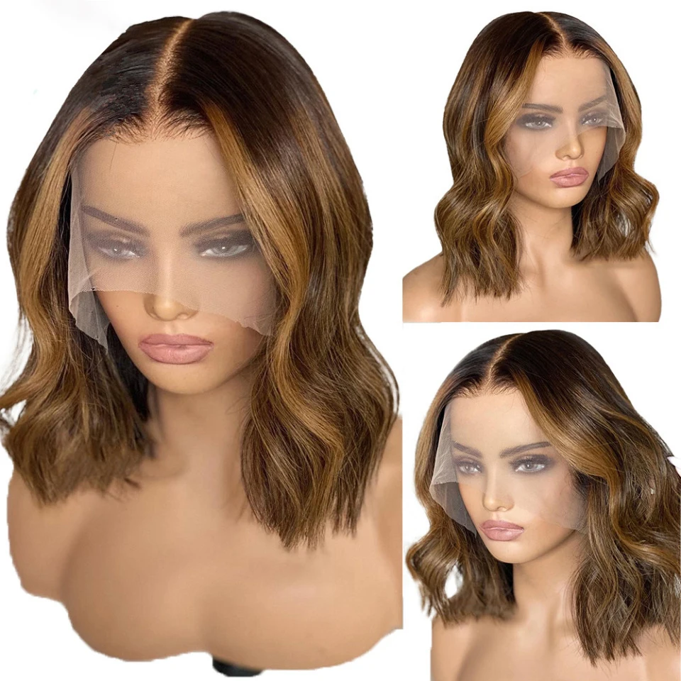 

Soft Highlight Brown Bob 26inch 5x5Silk Base Glueless Jewish Human Hair Wig With Baby Hair HD Lace European Hair Preplucked