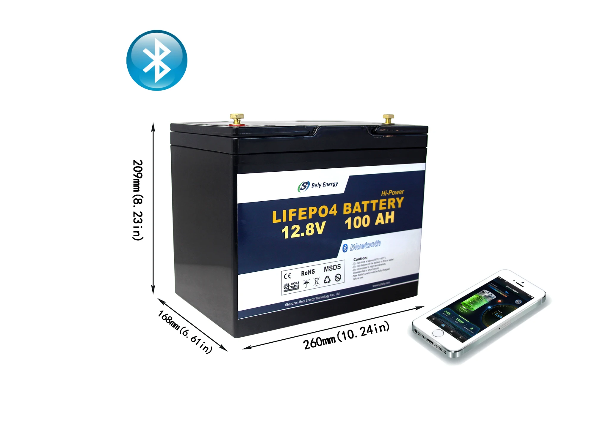 Small size LiFePo4 Lithium Battery pack 12V 100Ah With Bluetooth monitoring and BMS protection for RV Yachat Solar Energ