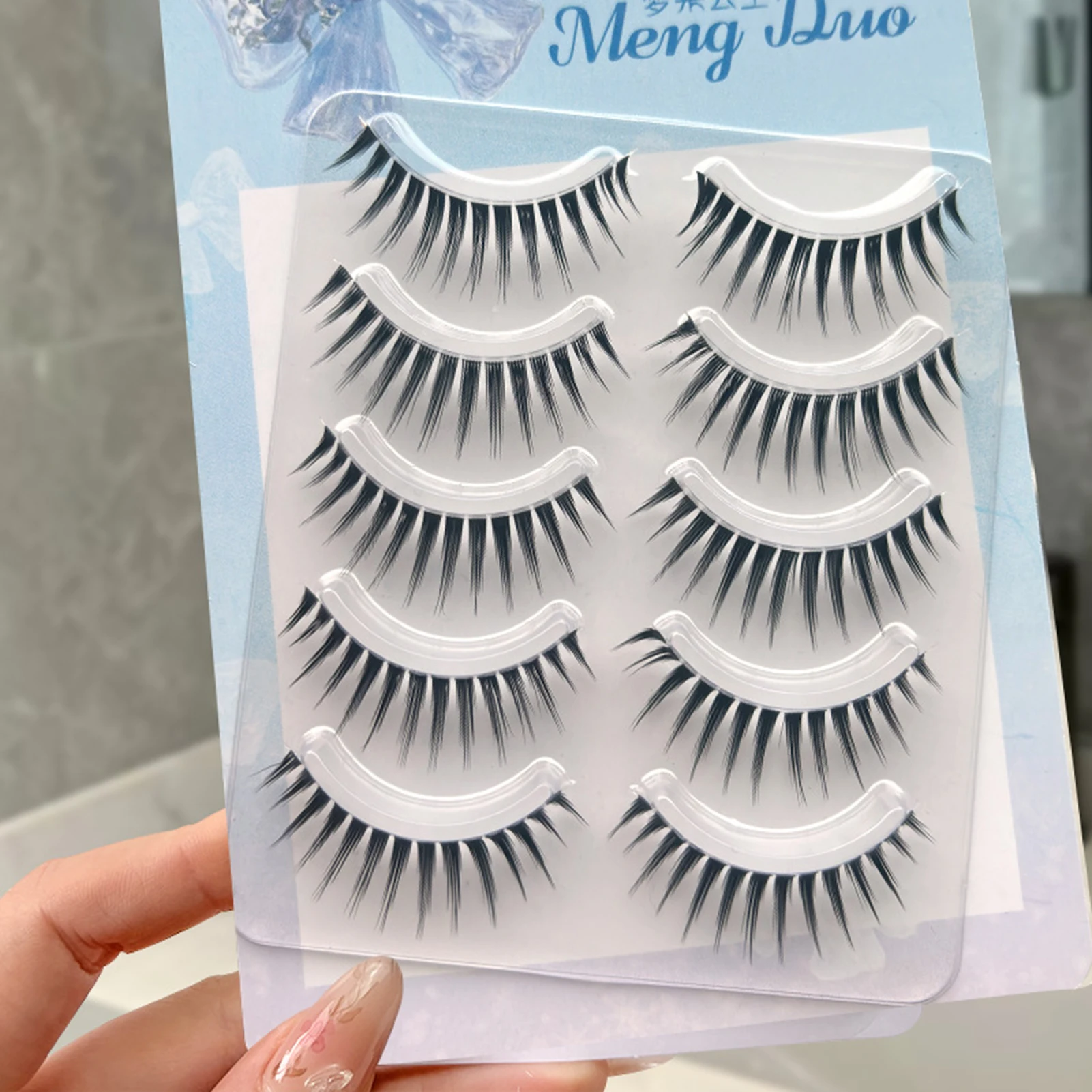 Pełne rzęsy na taśmie 5 par przezroczysta taśma 9-14mm delikatne rzęsy skręt C naturalny wygląd rzęsy w kępkach DIY makijaż cosplay