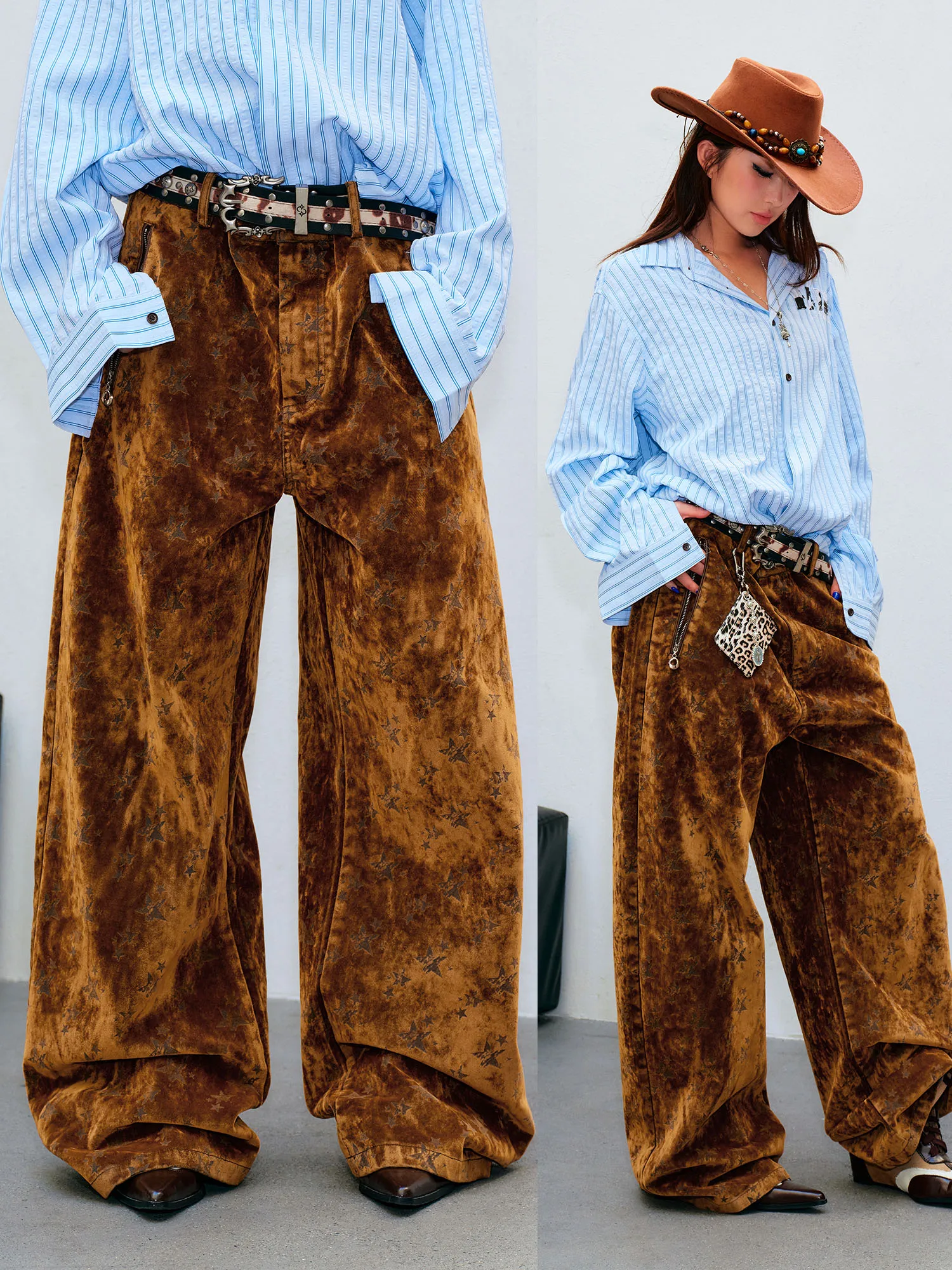Calças Jeans com Estampa Flocking MEDM, Estilo Casual, Corte Largo, Vintage Americano para Homens e Mulheres, Confortáveis e ...