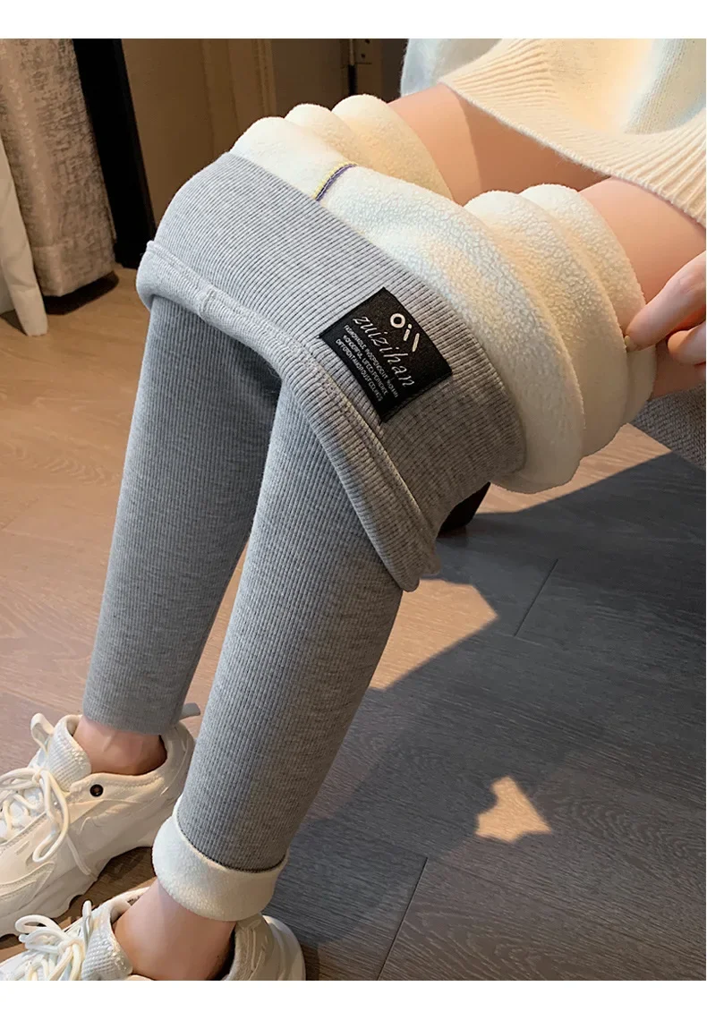 Winter-Leggings, dicke Thermohose, hoch taillierte Leggings, Damen-Leggings mit Gewinde, bequeme Stretch-Leggings, schwarz, dünn – Detail 19