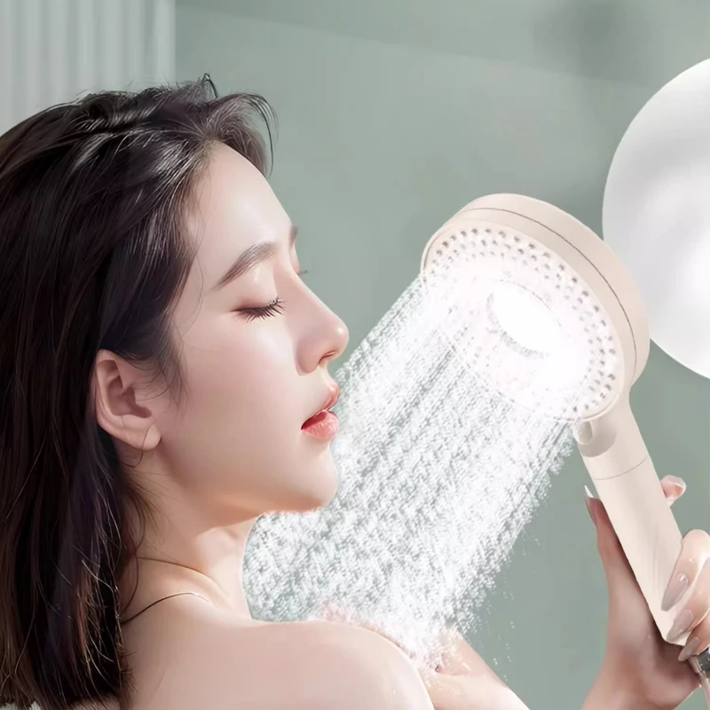 Five-speed Mode Simple Pressurized Shower Head Home Bathroom Handheld Shower Filter Milky White Black Universal