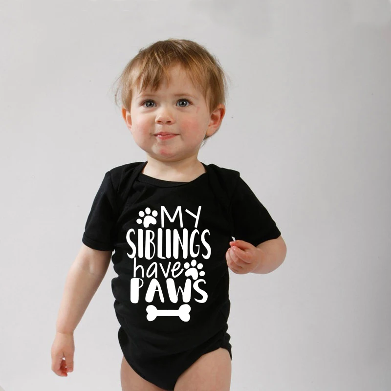 My Siblings Have Paws Cute Infant Onesie Newborn Baby Girl Clothes Cartoon Pattern Printed Toddler Boy Jumpsuit Romper