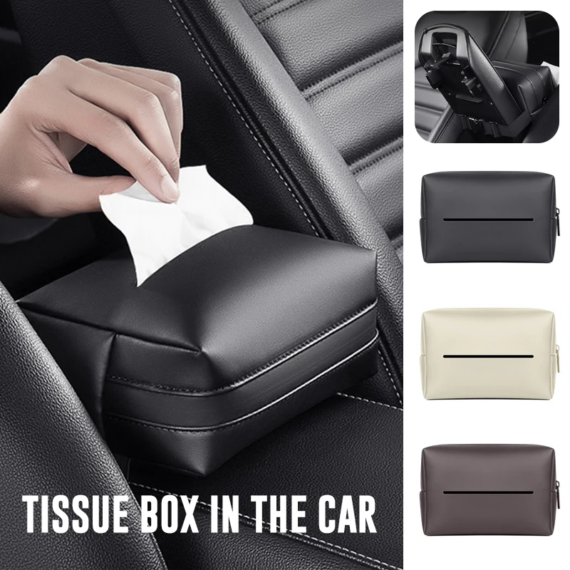 

Ajustable PU Leather Car Armrest Tissue Box Backseat Tissue Case Holder Zipper Easy to Access and Installation Car Accessories