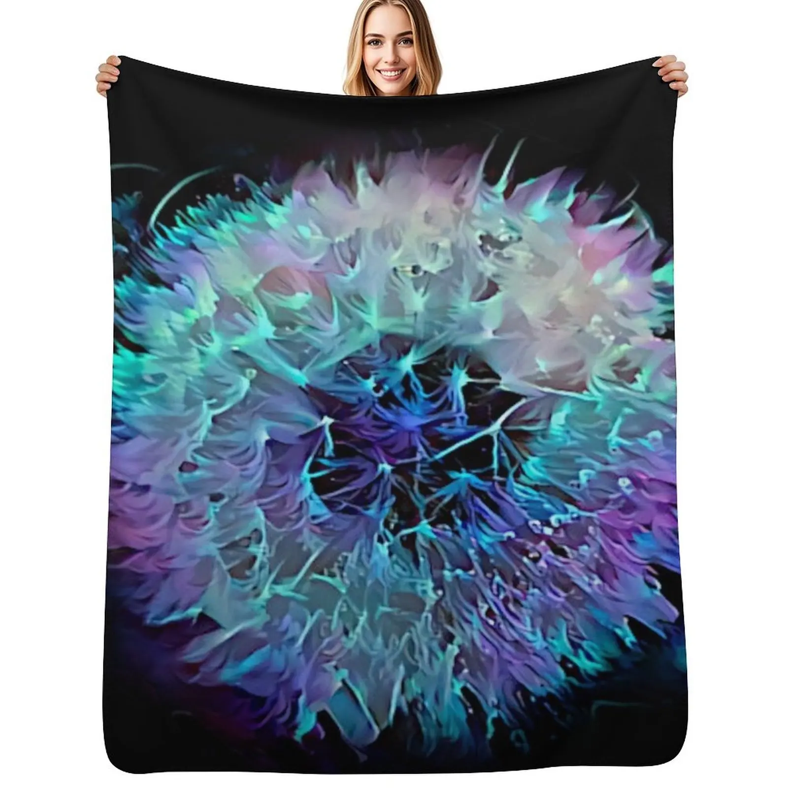 Blacklight Abstract: Dandelion Throw Blanket Year Round Soft Comfortable Blanket for Home