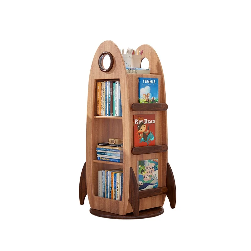 

All solid wood children's 360-degree rotating bookshelf picture book rack floor storage locker