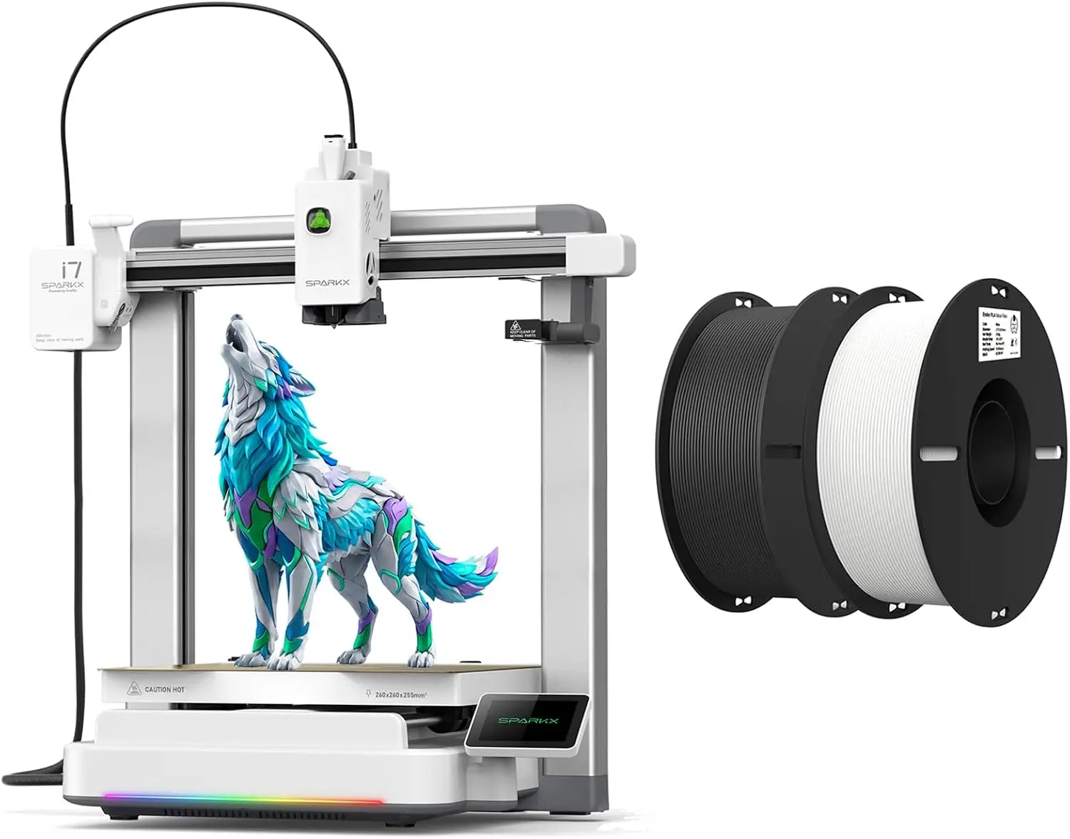 Bundle i7 3D Printer 2kg Black White PLA 1.75mm Filament