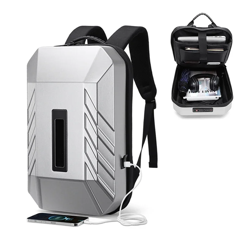 Mochila De Negocios multifunción para hombre, bolsa de ordenador portátil de carcasa dura, Led inteligente, carga USB, antirrobo, resistente al agua