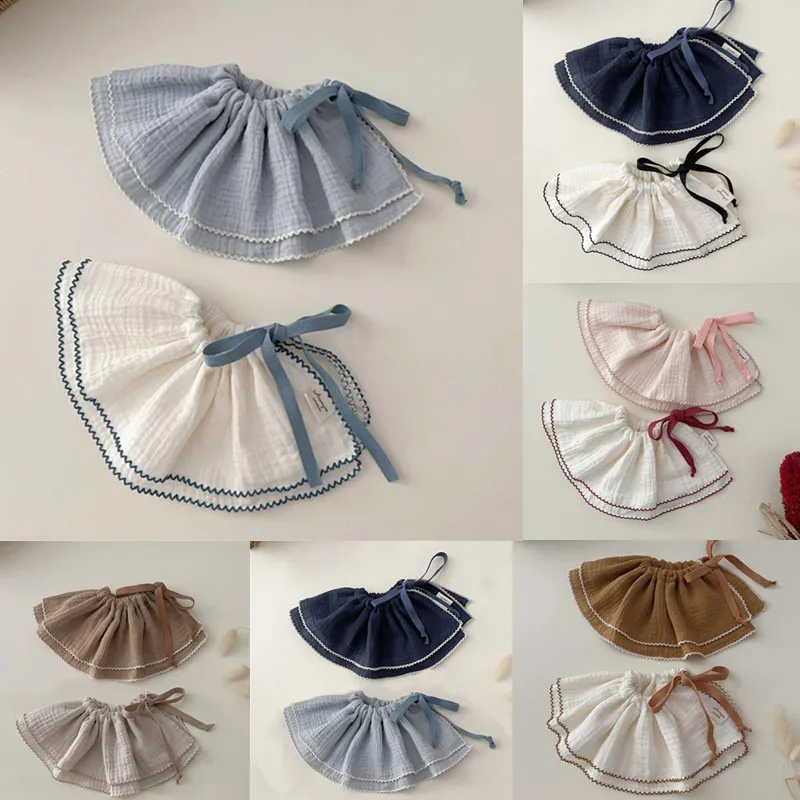 2 PCs New Cotton Gauze Baby Bibs Toddlers Newborns Solid Color Ruffle Feeding Burp Cloths Apron Baby Saliva Towel Drool Bib