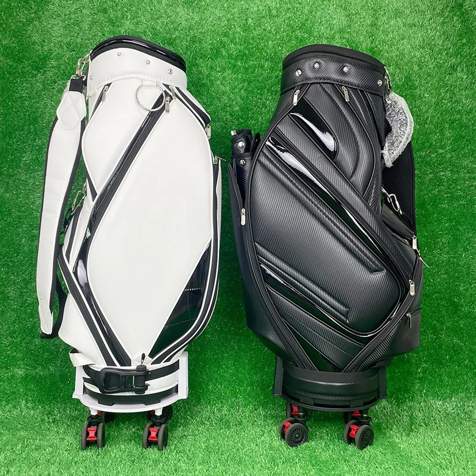 Golf Bag Wheel Base Portable Bracket With 360 Degree Swivel Wheel And Brake Golf Equipment Base For 5-9.5 Inch Bag Driving Range