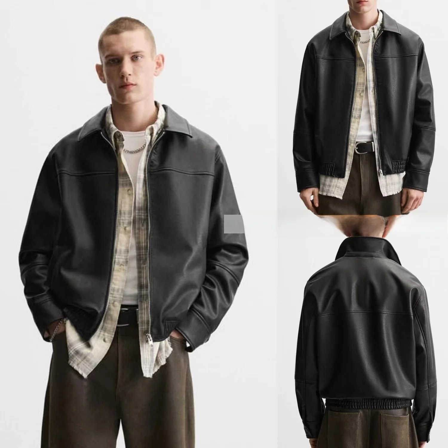 

Новая весенняя коллекция: Мужская повседневная куртка свободного кроя на молнии из искусственной кожи, теплая, молодежная, однотонная, с длинными рукавами