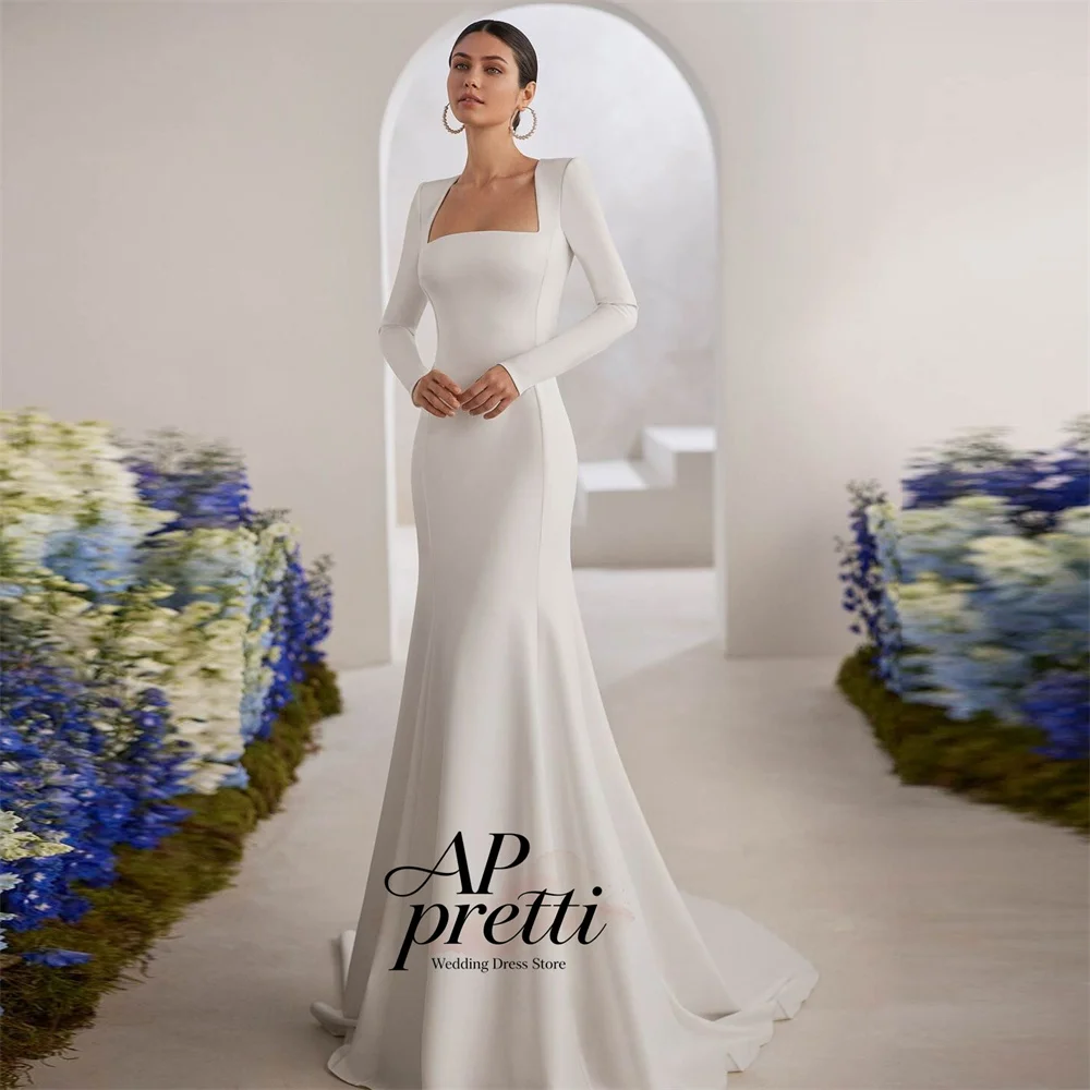 AP pretti Elegant Square Collar Bridal Gown Mermaid Trumpet Long Sleeves Floor-Length Wedding Dresses For Woman Customized ﻿