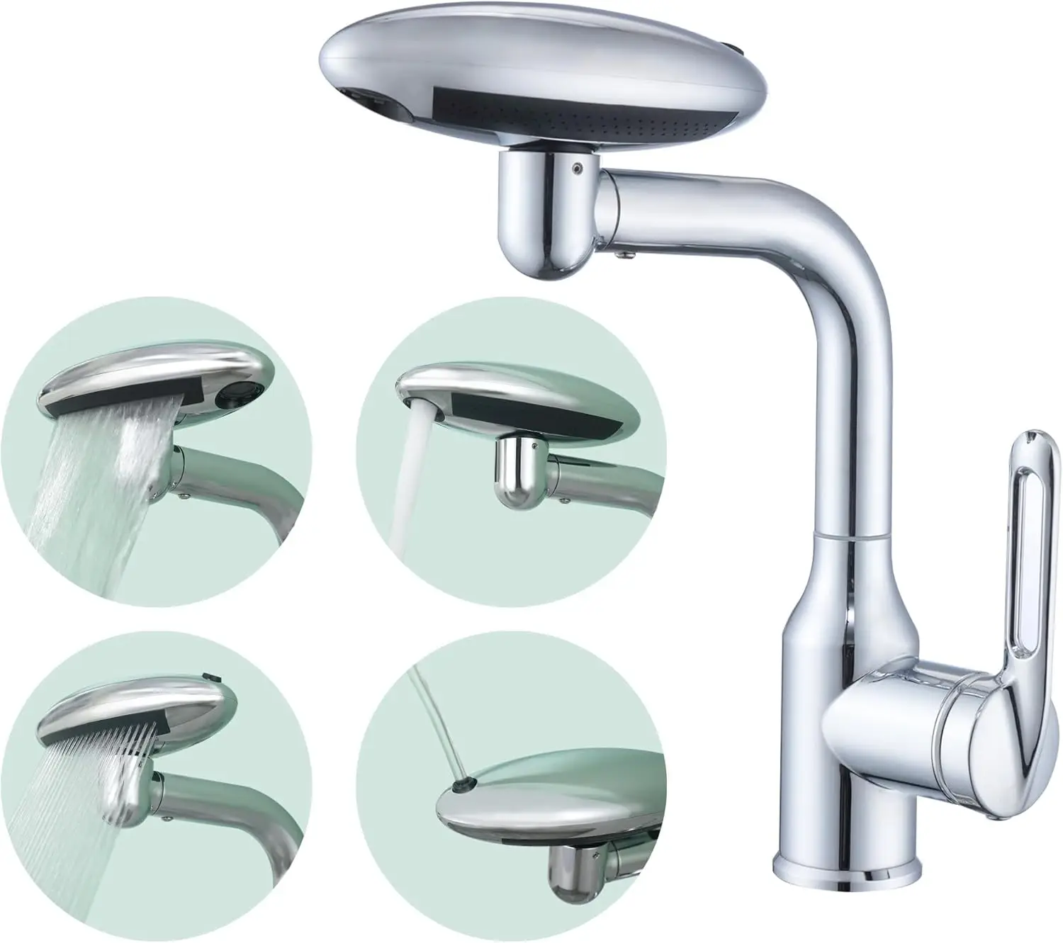 

4 in 1 360° Rotation Waterfall Basin Faucet Universal Multi-Function Spray Faucet 4 Water Outlet Modes Hot Cold Water Mixer Tap