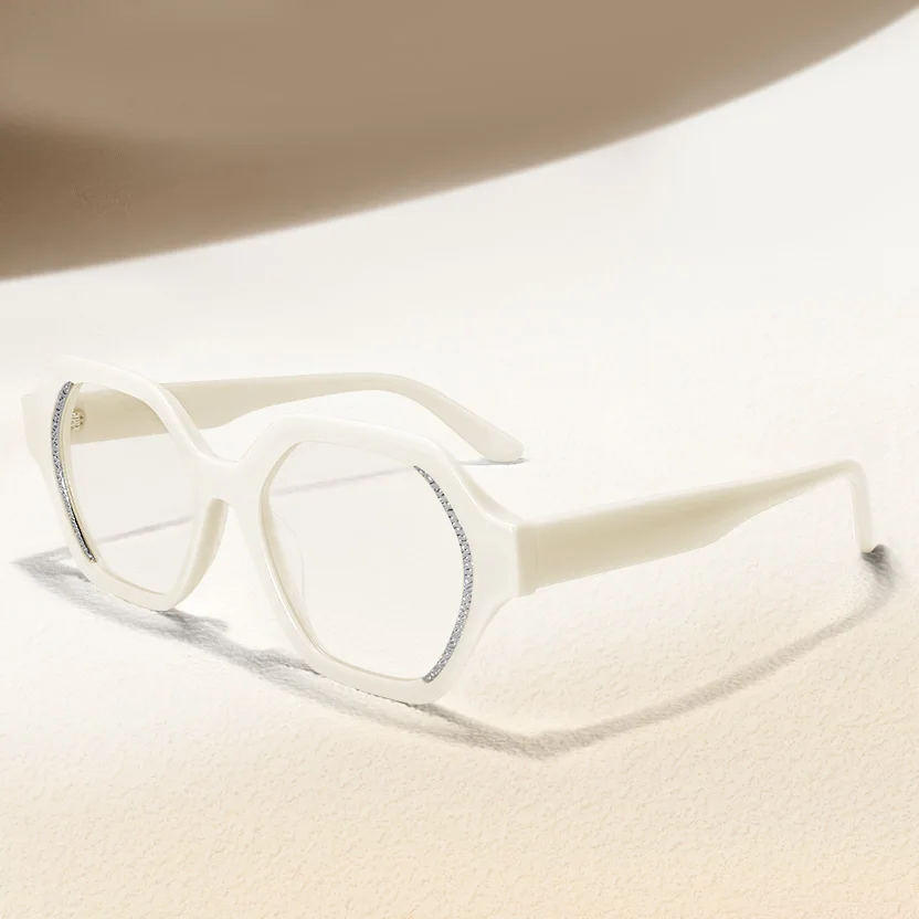 

Luxury Designer Rhinestone Glasses Geometric Acetate Frame For Women High End