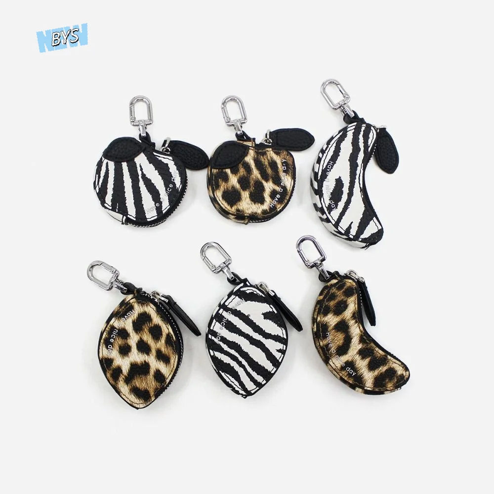 

Fashion Lemon Fruit Shape Coin Purse Banana Waterproof Earphone Bag Cute Leopard Print PU Leather Pendant Bag Bag Charm