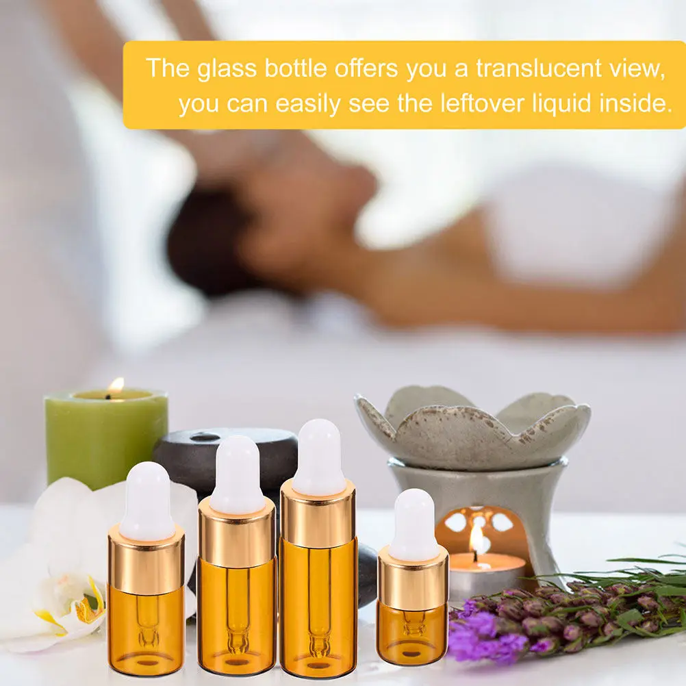 

25Pcs Glass Dropper Bottle 3Ml Portable Mini Essential Oil Bottle Travel Vial Subpackaging Container Uv Protection