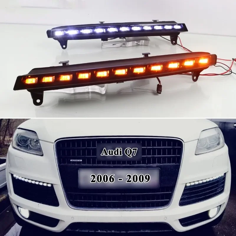 

Auto Driving Daylights For Audi Q7 2006 2007 2008 2009 LED Daytime Running Light Yellow Turn Signal Car Headlight DRL Fog Lamp