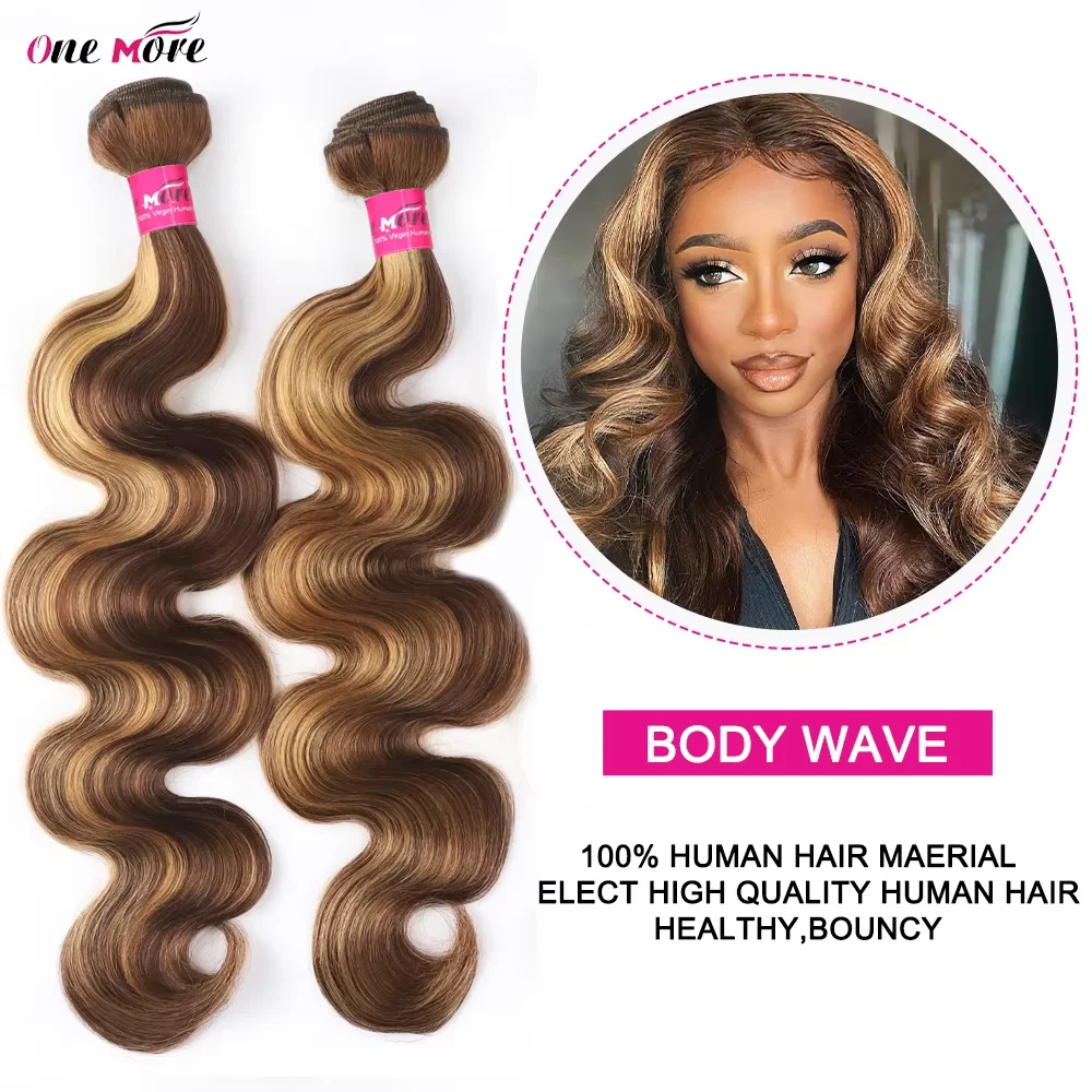 Body Wave Honey Blonde Highlight Human Hair Weave 4 Bundles 100% Brazilian Human Hair Bundle Extensions 4/27 Ombre Color Bundles