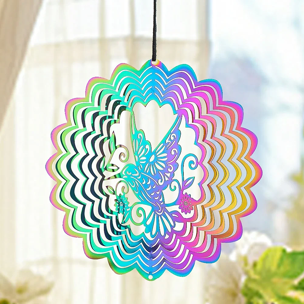 

3D Rainbow Hummingbird Wind Spinner Turn Sun Catcher for Window Garden Lucky Bird Wind Chimes Parts Hanging Decor Car Pendant