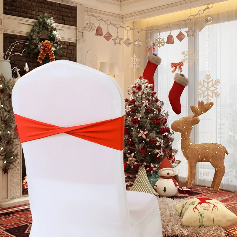 

100/50/10PCS Spandex Stretch Chair Sashes Bows Elastic Chair Cover Bands Ties Without Buckle For Wedding Reception Banquet Event