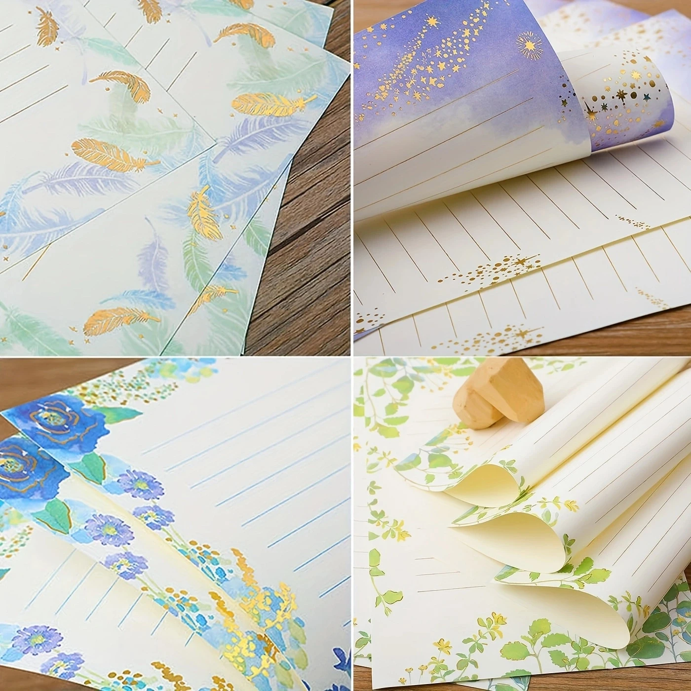 A5 Cute Colored Gold Foil Stamping Fancy Lined 32 Sheets Stationery Writing Letter Paper Set for DIY Crafts Wedding Invitation