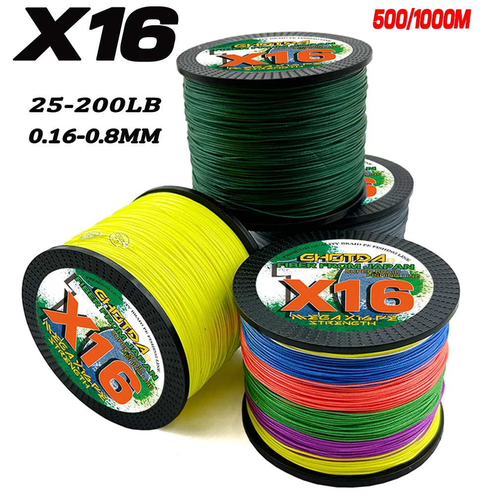 Ghotda 25-200LBS Pe Braided Fishing Line 16strands 500/1000M Sea Fishing 0.16-0.8mm 16x Core Fish Sea Line Ocean Rock Fishing