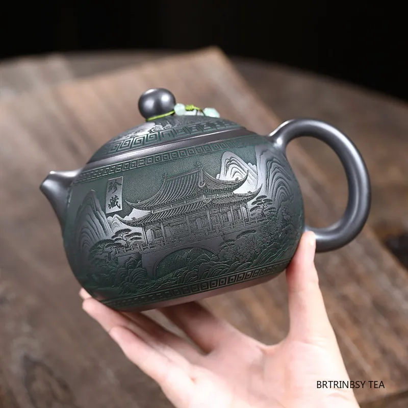 

740ml Chinese Tradition Yixing Purple Clay Teapot Handmade Landscape Tea Pot Large Capacity Xishi Kettle Household Tea Set