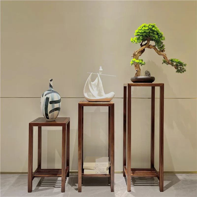 

New Chinese ebony all solid wood flower stand living room balconyflower stand artwork potted plant storagerack display stand