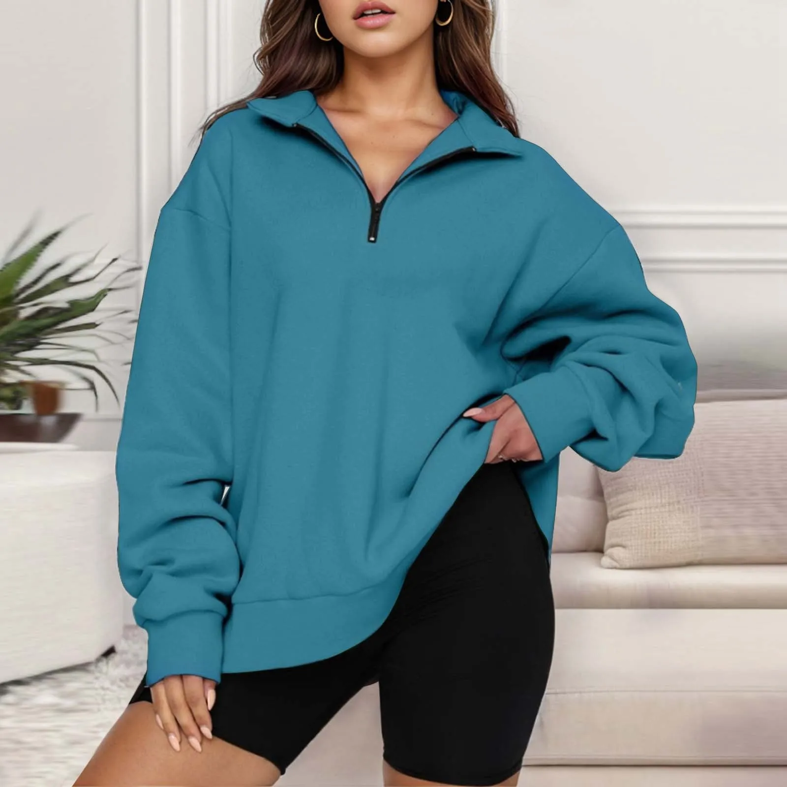 2025 Autumn And Winter New Style Casual Jacket Half Zipper Cover Long Sleeve Sweater Woman Loose Sports Sweatshirt Warm Tops