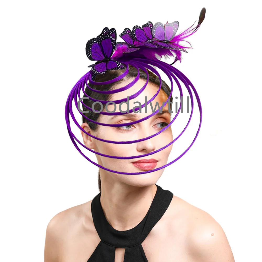 Vintage Hair Fascinator Hat Women Wedding Headpiece Butterfly Fascinator Feather Derby Hats Cocktail Occasion Pillbox Cap Ladies