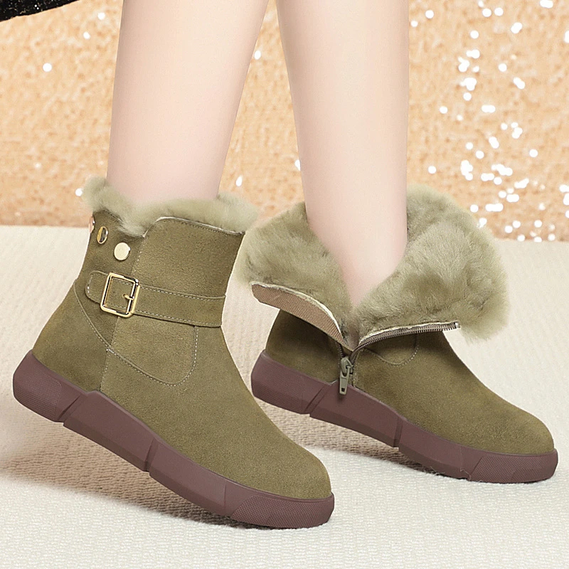 

CICIYANG Women Snow Boots Winter 2024 New Cow Suede Flats Ankle Boots Ladie Belt Buckle Anti-slip Booties Plus Size 43 Handmade