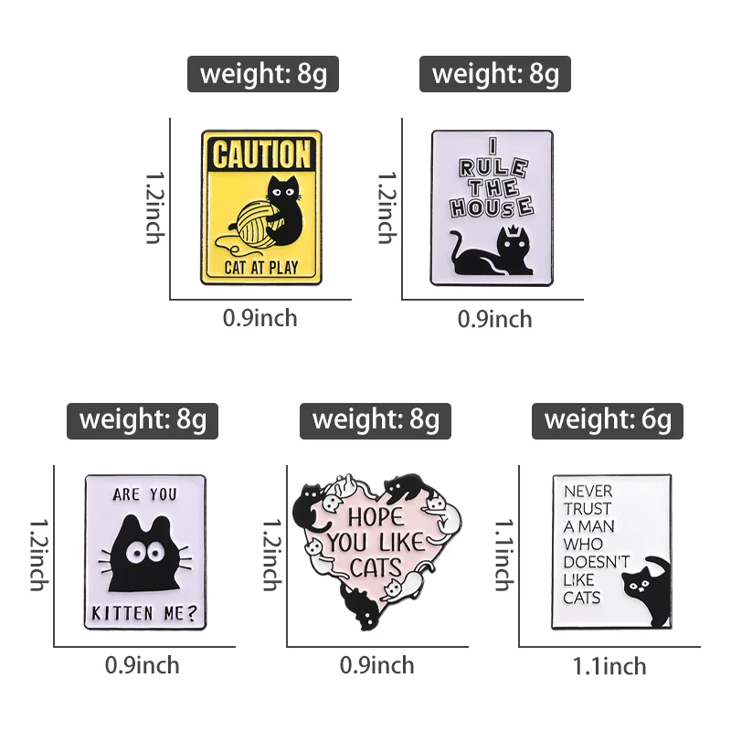 Cartoon Animal Cats Enamel Pins Cute Black Kitten at Play Brooches Accessories Lapel Badge Backpack Clothes Jewelry for Gift