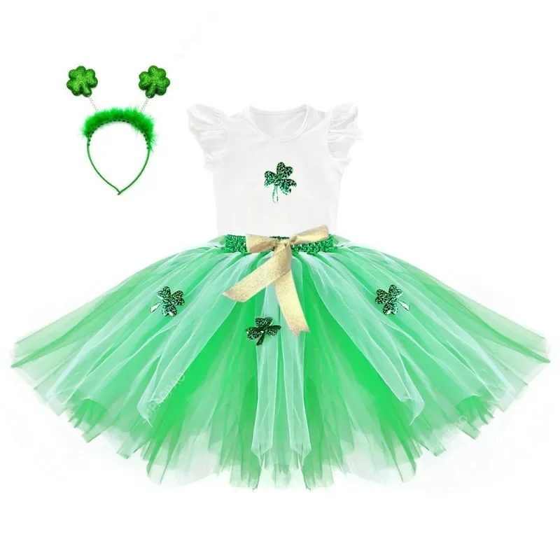 

Kids Cosplay Costume Green Tutu Dress Suits Baby Girls Birthday Party Tutu Dress Children Halloween School Perform Clothes Set