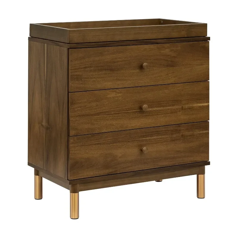 

Gelato Changer Dresser with Removable Changing Tray in Natural Walnut and Brushed Gold Feet, Greenguard Gold Certified