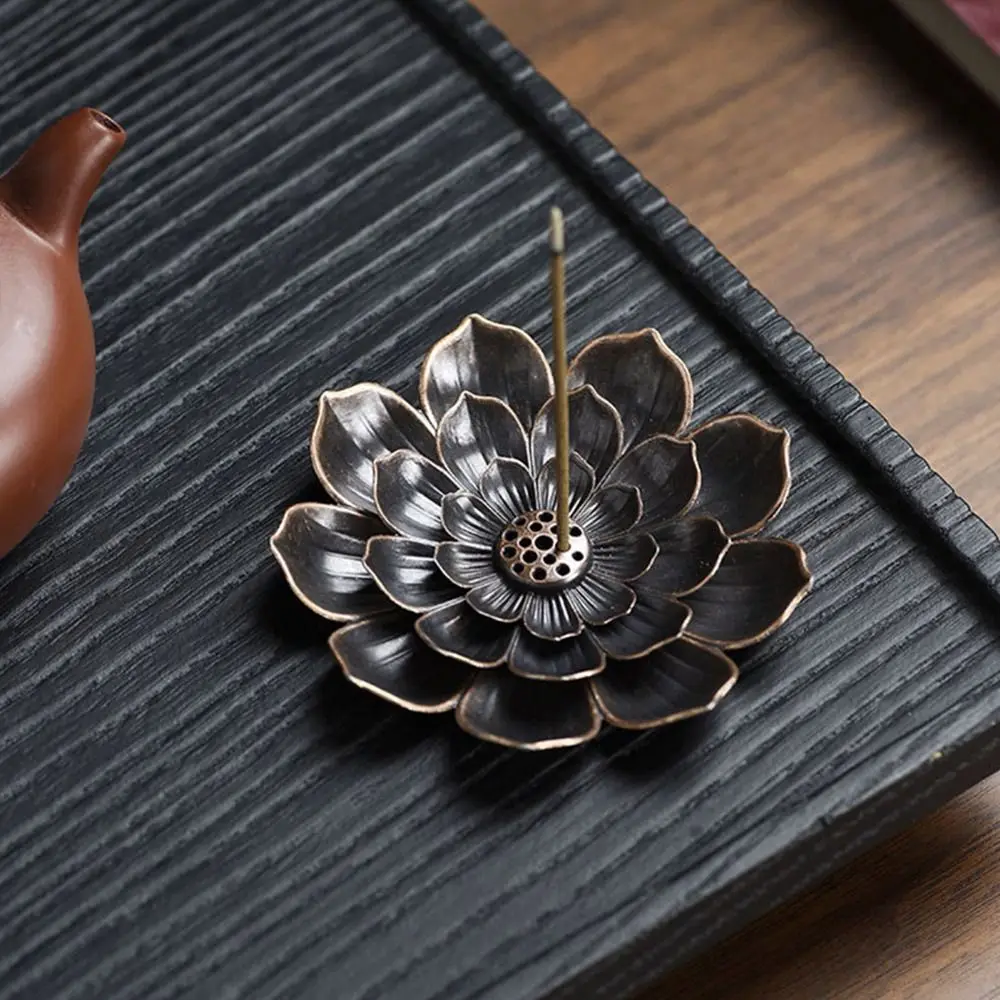 Simple Alloy Incense Holder Lotus Shape Decorative Incense Stick Holder Multi-Hole Lotus Censer Temples Home Office