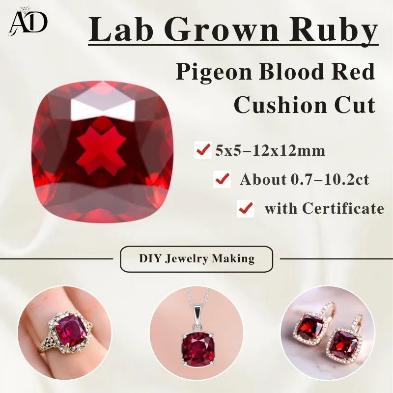 

Lab Grown Ruby Pigeon Blood Red Cushion Cut Charm Beads For DIY Jewelry Selectable AGL Certificate