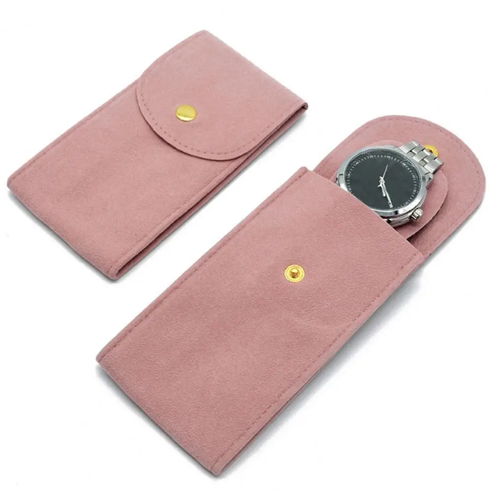 Anti-wear Watch Bag Anti-scratch Shock-proof Press Button Short Velvet Snap Design Portable Jewelry Packing Pouch Daily Use