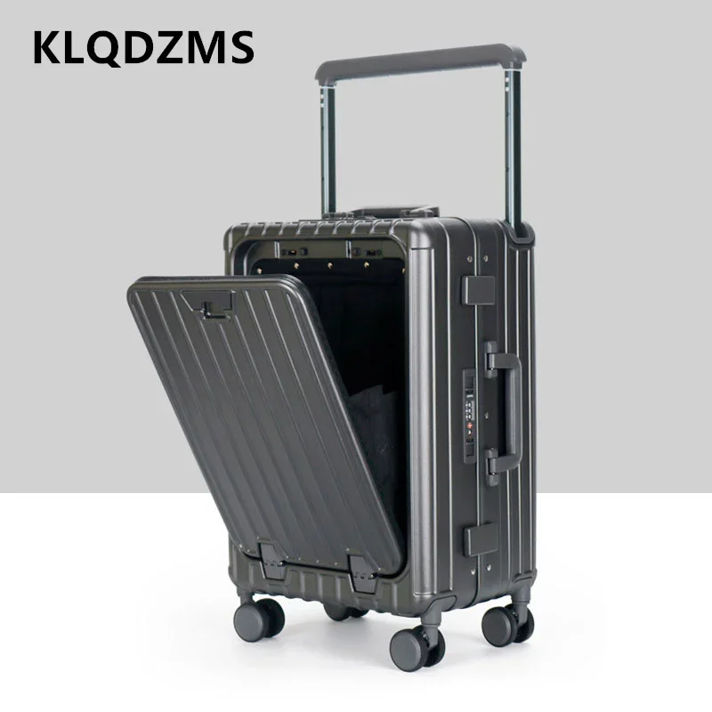 KLQDZMS-Valise de voyage à roulettes pour ordinateur portable, sac d'embarquement, cadre en aluminium à ouverture avant, valise à roulettes, cabine de 20 pouces