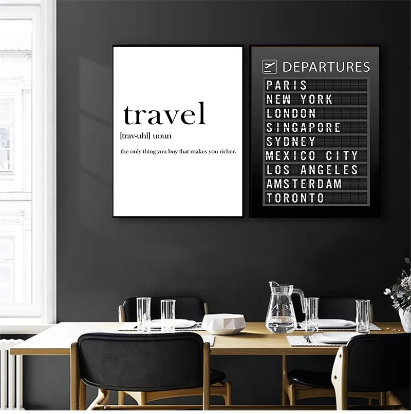 Pictures Home Decoration(Accept Customization) Airport Board Destination Poster Canvas Painting Wall Art Honeymoon Travel Quotes