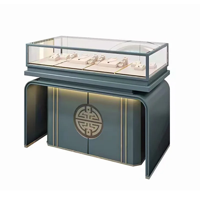 

Custom. new style jewelry display cabinet, gold antique jade display rack, jewelry island cabinet design and production