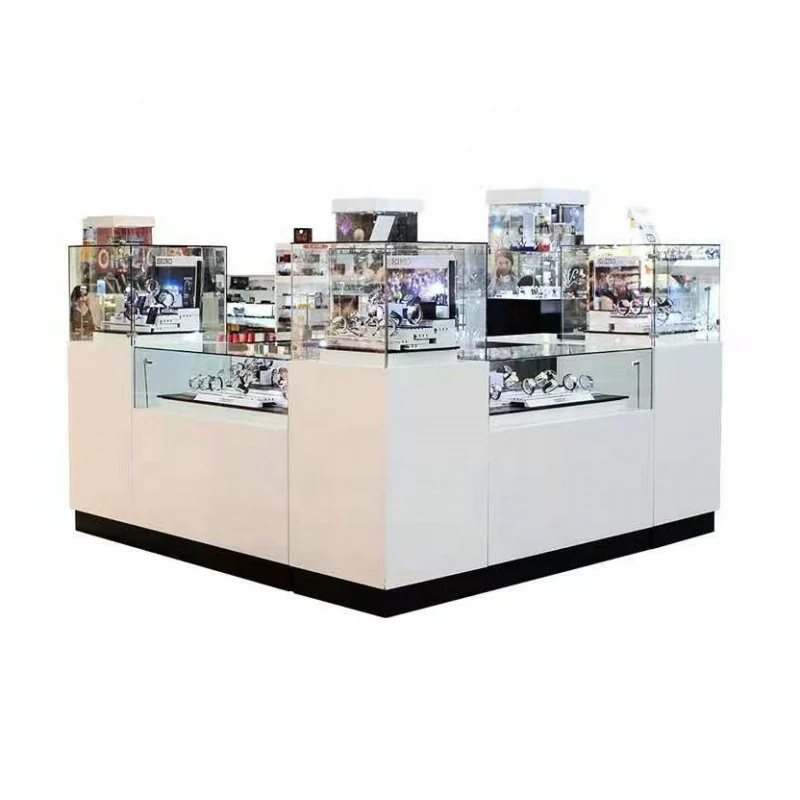 Custom, boutique watch kiosk showcase with LED light modern jewelry kiosk retail mall kiosk