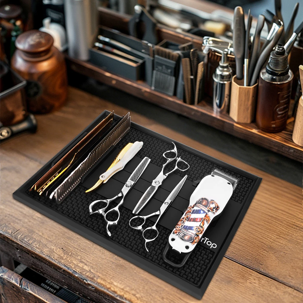 

Non-Slip Silicone Barber Desk Mat, Heat Resistant Salon Tool Storage Tray, Secure Organizer For Hairdressing Accessories