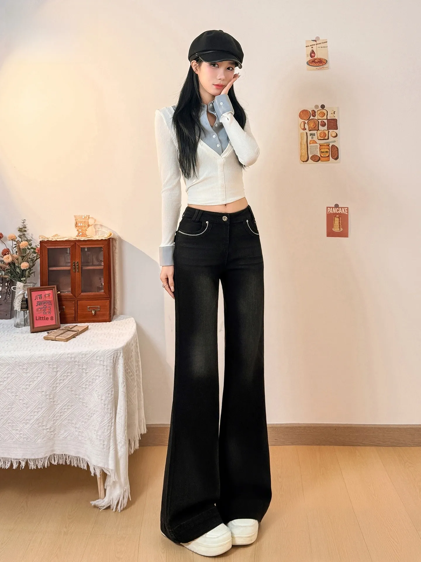 

Женские джинсы с низкой посадкой, расклешенные, с высокой эластичностью, облегающие, летние, утягивающие, в американском стиле, повседневные