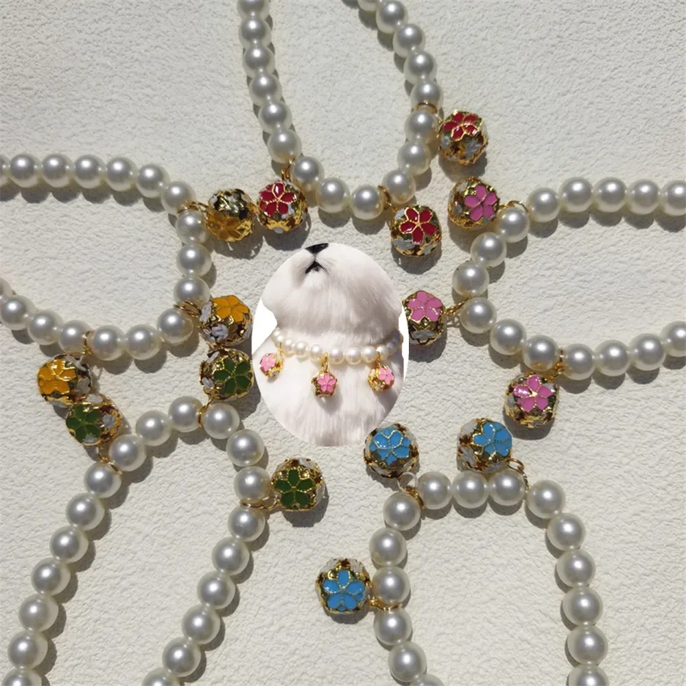 1pc Dog Cat Pet Necklace with Colorful Bells Pearl Necklace Collar Jewelry Accessories Listing York English Short Pet Supplies