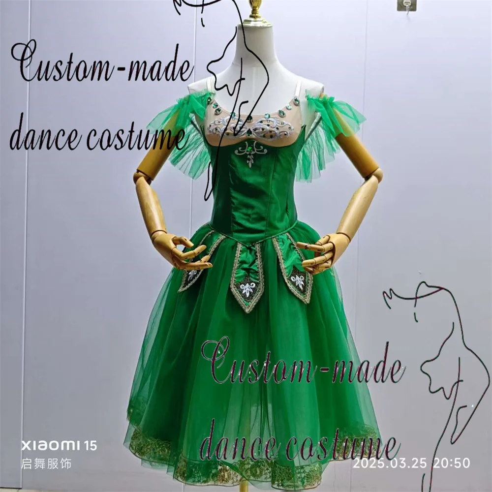 Emerald "ตัวละครกระโปรงบัลเล่ต์เด็กที่กําหนดเองการแข่งขันชุดยาวสีเขียว Professional กระโปรงพัฟผู้ใหญ่บัลเล่ต์ Pe