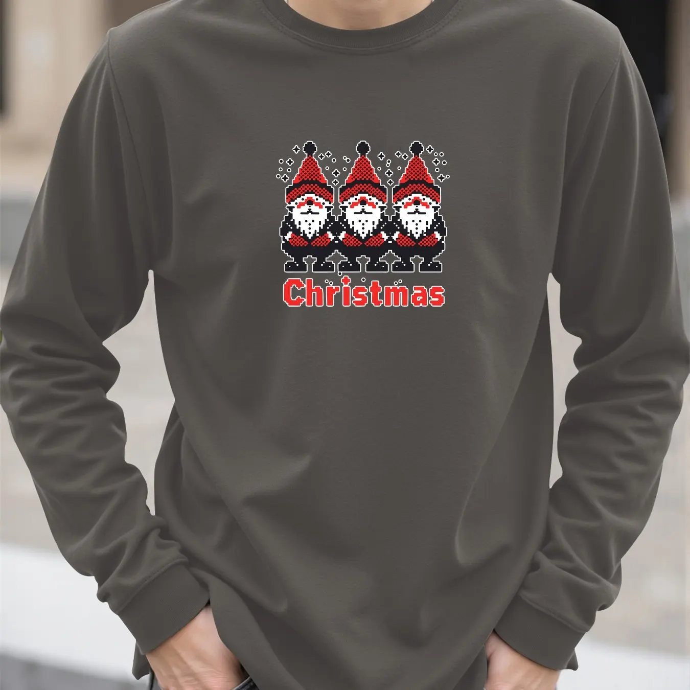 Cartoon Santa Claus Print Men's T-shirt Fall Long Sleeve Pullover Fashion Christmas Clothing Casual O-neck Loose Tees X'mas Tops