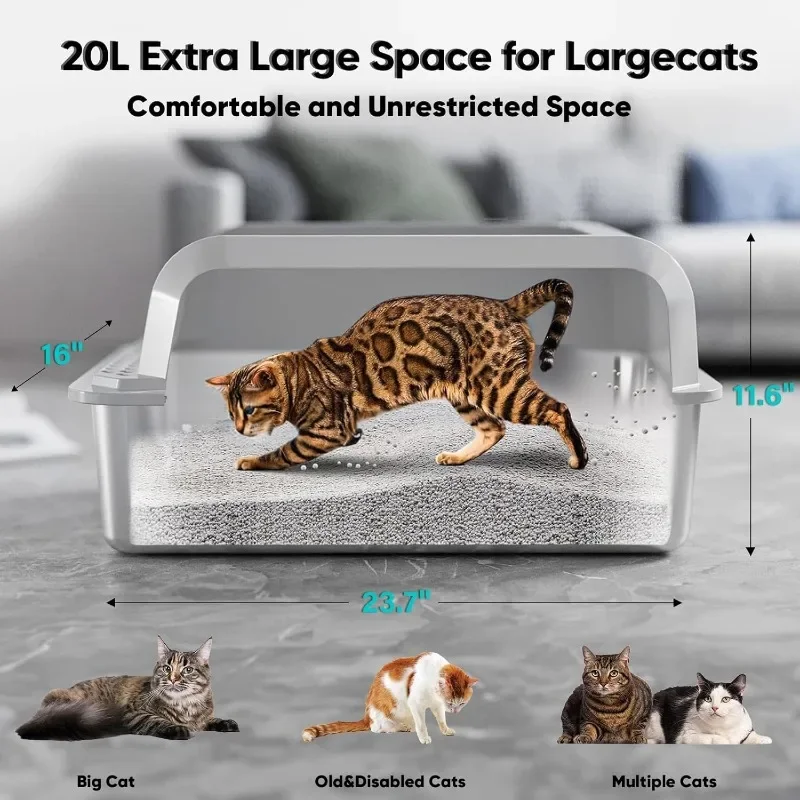 Stainless Steel Cat Litter Box with Lid, XL Large for Cats, Enclosed Kitty Pan High Sides, Anti-Leakage & Non-Stick